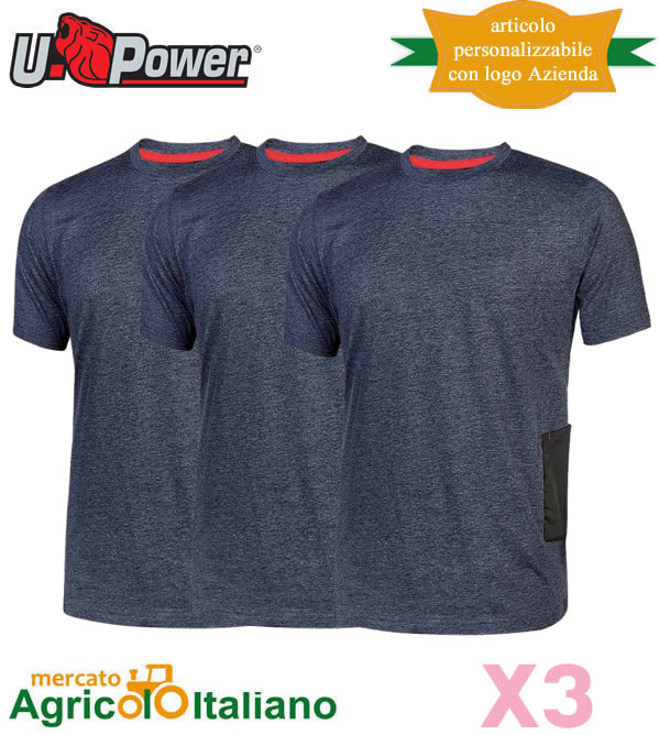 T-Shirt U-Power - slim fit mod. Road colore deep blu confezione da 3