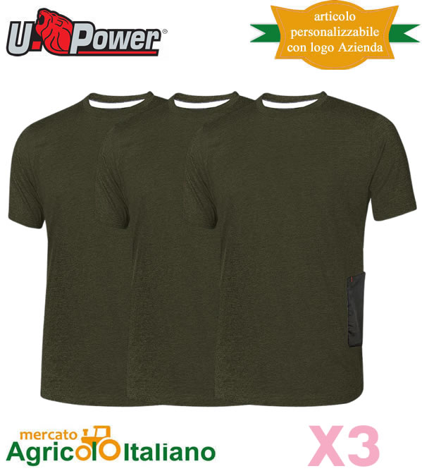 T-Shirt U-Power - slim fit mod. Road colore dark green confezione da 3