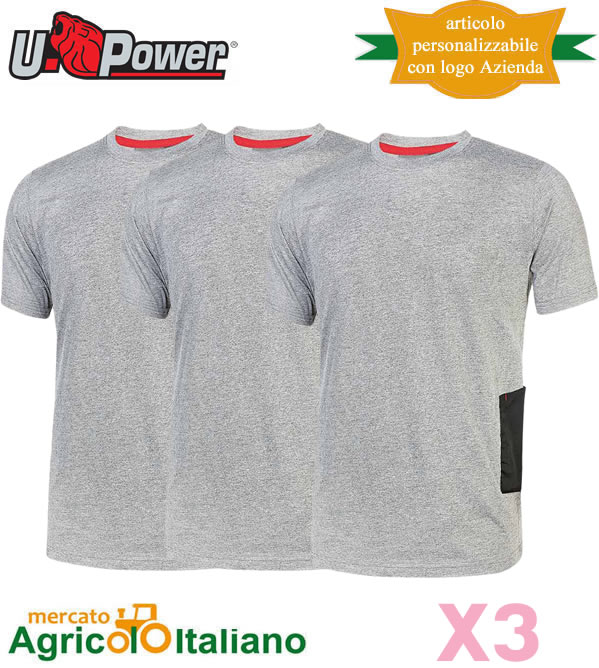 T-Shirt U-Power - slim fit mod. Road colore grey silver confezione da 3